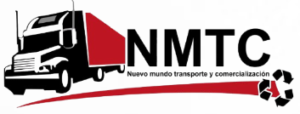 Logotipo de NMTC (Nuevo Mundo Transporte y Comercialización) con un camión de carga en colores negro y rojo, acompañado de un símbolo de reciclaje. Representa el compromiso con la logística y el Nuevo Mundo del Reciclaje para una economía sostenible.